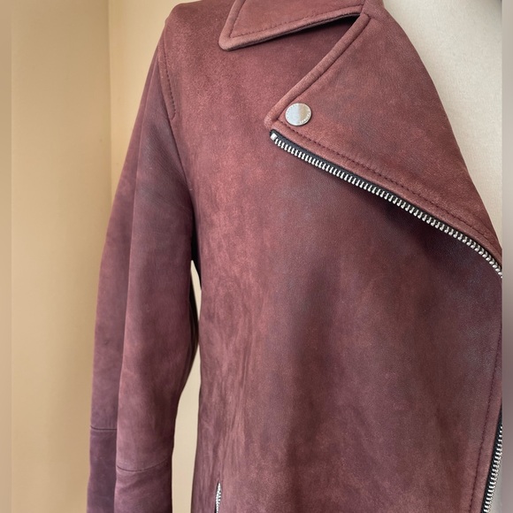 Tahari Maroon Suede Leather Moto Jacket - Picture 3 of 16